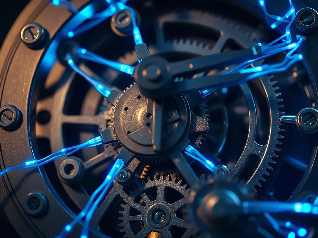A highly detailed close-up of a complex mechanical clockwork